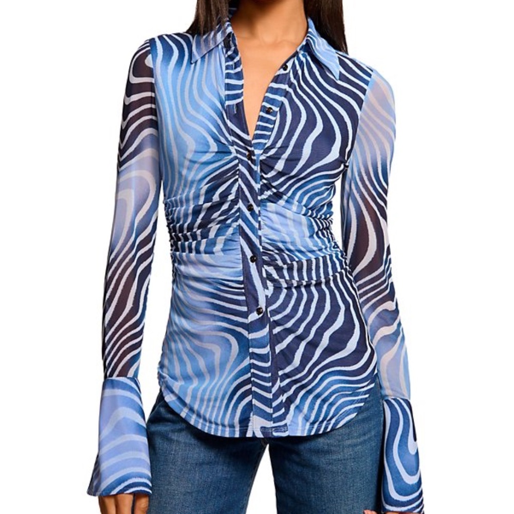 Ramy Brook Talisa Ruched Top , Navy Swirl XS